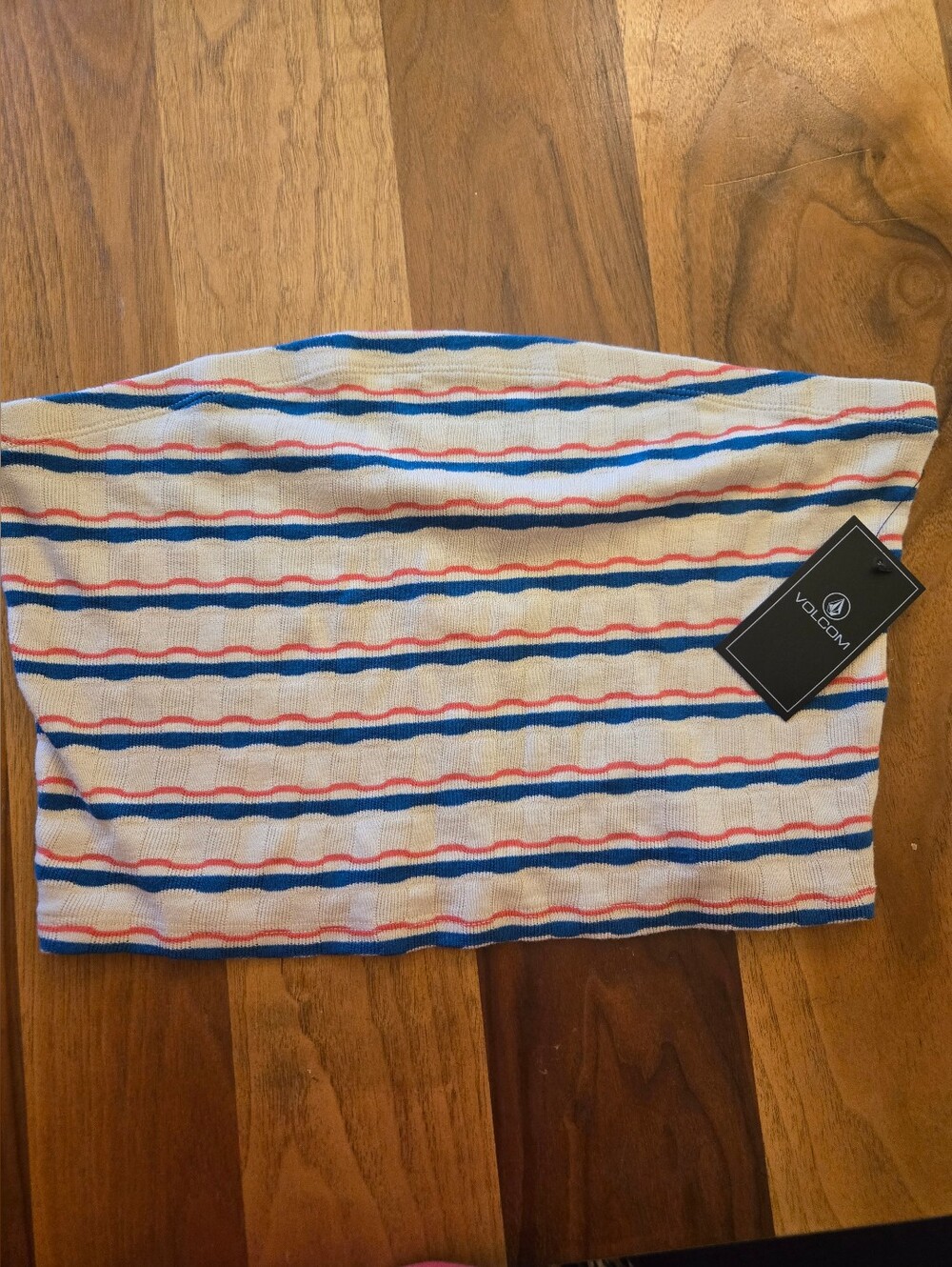 Volcom Cream Stripe Tube Skirt with Blue & Red Lines